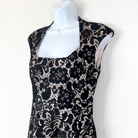 Jax Black Lace Overlay Square Neck Sleeveless Evening Dress Size 6 - Picture 3 of 8